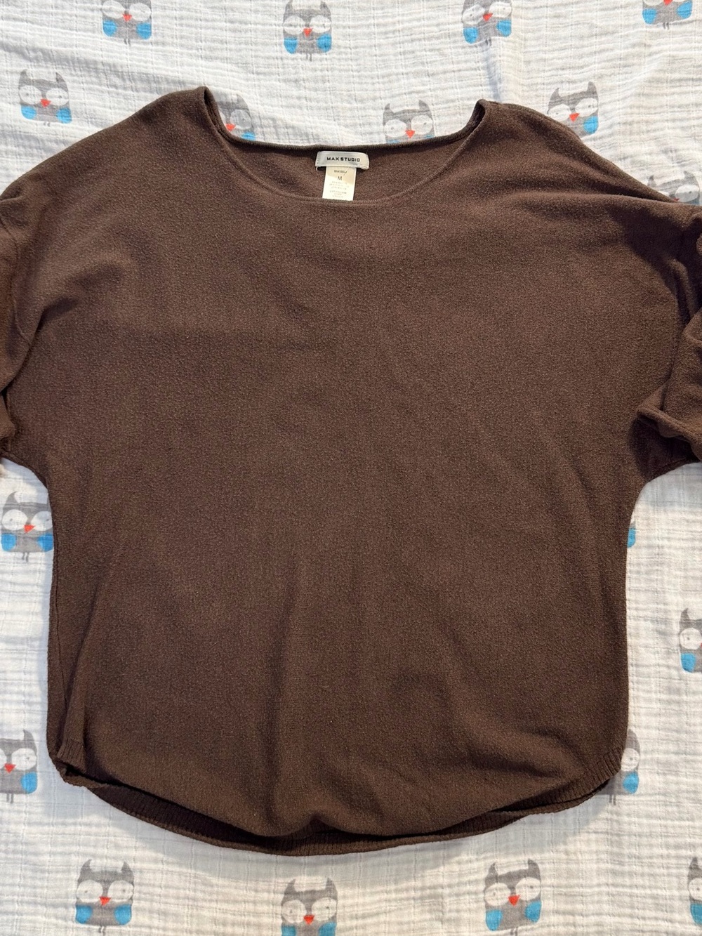 Max Studio Brown Ruched Drawstring Sleeve Top – Size M - Picture 3 of 7